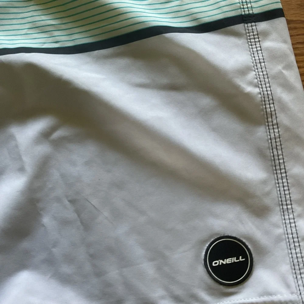 O'Neill Men's Aqua and Black Striped Board Shorts size 32 waist